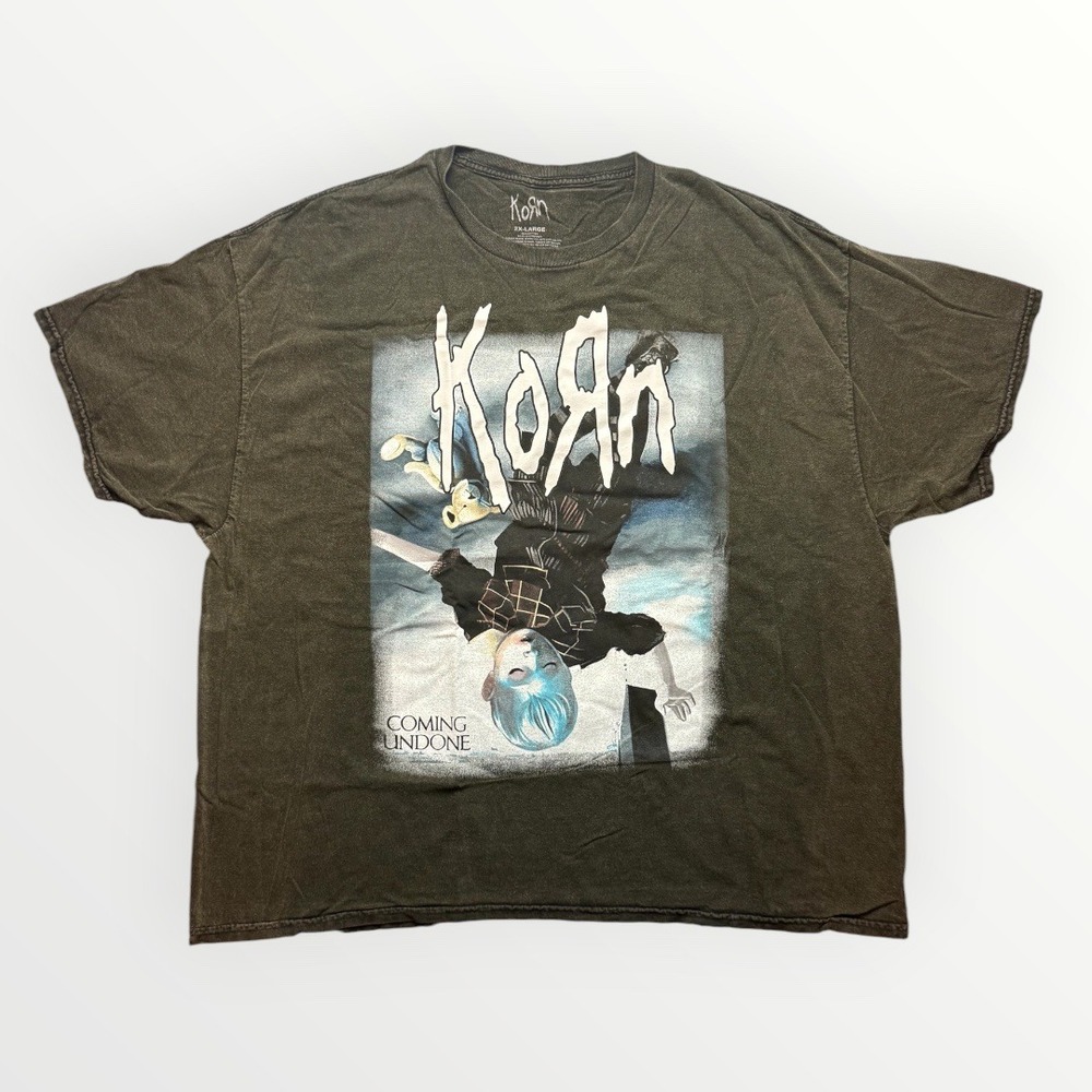 Korn Coming Undone Graphic T-Shirt Mens 2XL Black Faded Nu Metal Rock Tee